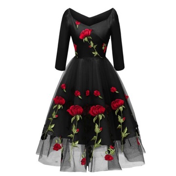 koronkowa suknia wieczorowa z haftowaną różą,S-XXL, 3XL