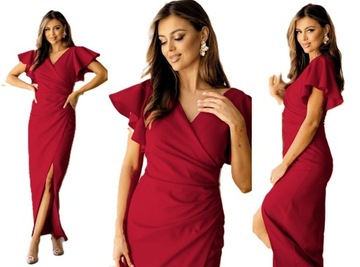 Lena RUBINOWA DŁUGA wyszczuplająca SUKIENKA z marszczeniem L