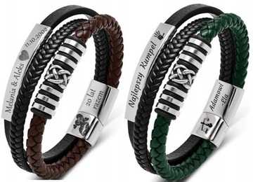 Кожаный браслет УЗЕЛ с ГРАВИРОВКОЙ 316L