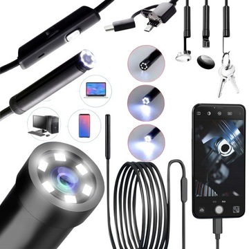 KAMERA INSPEKCYJNA ENDOSKOPOWA DO TELEFONU PC USB 3w1 5M FULL HD ENDOSKOP