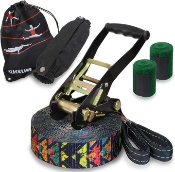 Slackline taśma do chodzenia balansowania 15 m Alpidex + ochraniacze