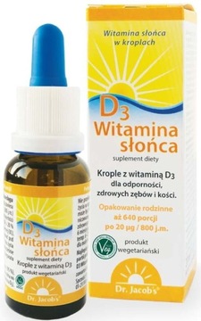 KROPLE Witamina SŁOŃCA D3 Dr. JACOBS 20 ml, bez K2 | NATURALNA ODPORNOŚĆ