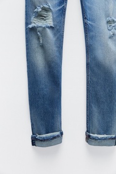 ZARA SPODNIE DAMSKIE JEANSOWE O LUŹNYM KROJU Z ROZDARCIAMI 34/XS