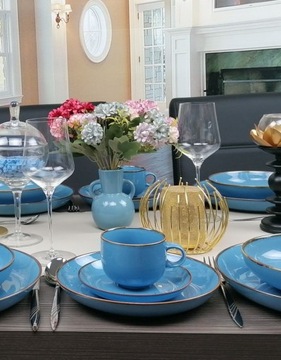 BOGUCICE RUSTIC BLUE 6 x ЧАШКИ 260 МЛ + Блюдца BLUE ELEGANT