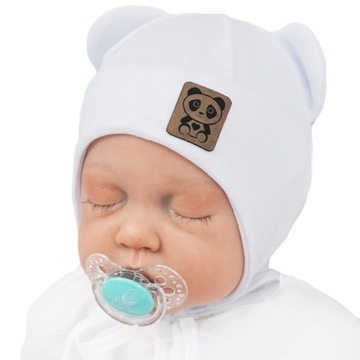 Biała czapka PANDA z uszami r.36-38 wyprawka