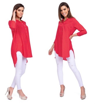 Luźna elegancka TUNIKA OVERSIZE groszki roz - 42