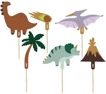 DEKORACJA TOPPERY DO MUFFINEK BABECZEK PIKERY NA TORT DINOZAURY DINO 6SZT