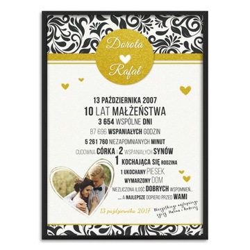 Prezent dowolna rocznica ślubu plakat + ramka a3