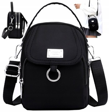 Kopertówka Torebka na telefon ramię portfel Damska czarna mała pasek Torba