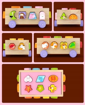 ДЕРЕВЯННЫЙ РАЗВИВАЮЩИЙ КУБИК ДЛЯ РЕБЕНКА - СОРБЕР НА КОЛЕСАХ БЛОКОВ 882