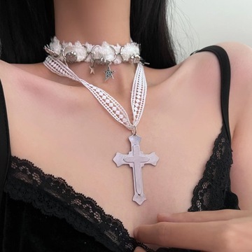 Biały pluszowy choker naszyjnik z kołnierzykiem premium