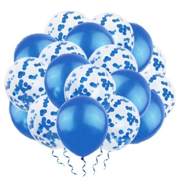 BALONY z konfetti NIEBIESKIE metaliczne 20szt