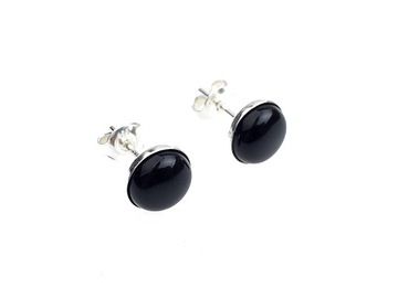 Kolczyki czarne z onyksem srebrne pr 925 srebro 8mm