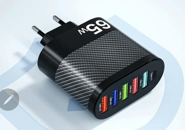 Зарядное устройство USB PD, 65 Вт, 5x USB A + 1x USB C Pd = 6 портов