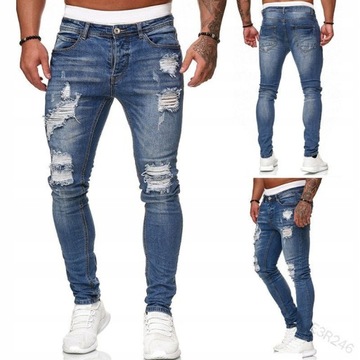 Stylowe Ripped Skinny Spodnie Jeans RozciągliweX