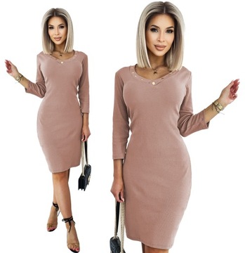KOBIECA Sukienka PRĄŻKOWANA DEKOLT V-NECK Napy