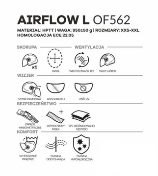 LS2 OF562 ШЛЕМ AIRFLOW ОТКРЫТЫЙ, БЕЛЫЙ СКУТЕР, размер XL