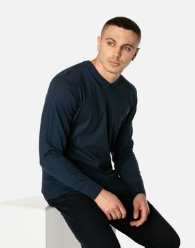 Elegancki Cienki Sweterek V-neck Sweter Męski Gładki w Serek S1S C110 r XL