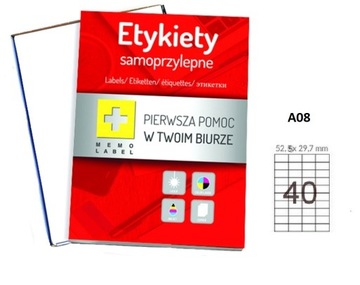 52,5x29,7 ETYKIETY papierowe do drukarki A08 samoprzylepne 100 arkuszy .