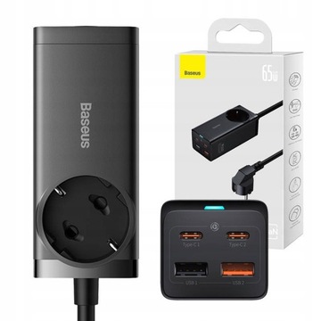 BASEUS SZYBKA ŁADOWARKA USB LISTWA ZASILAJĄCA ZASILACZ USB-A USB-C AC 65W