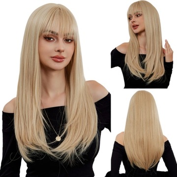 Peruka Blond z grzywką efekt naturalny
