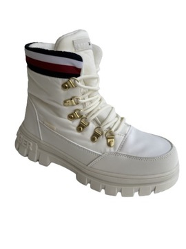 BOTKI, ŚNIEGOWCE. TRAPERY TOMMY HILFIGER T3A5-33062, IVORY R. 39