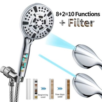 10 душевых насадок с фильтром и режимом струи, противозасоряющиеся форсунки, ручной спринклер
