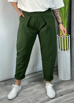 WŁOSKIE SPODNIE CASUALOWE NA GUMCE WISKOZA KHAKI UNI PLUS SIZE 44-52