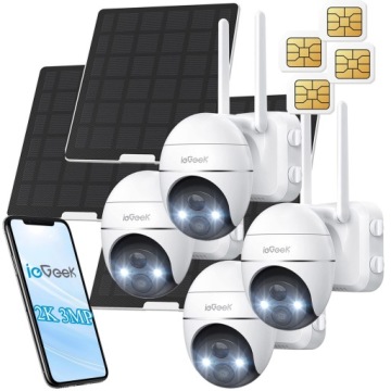 Solární otočná Gsm kamera 3G/4G Lte Sim 2K 3MPx 4x Zoom Monitorování 4ks