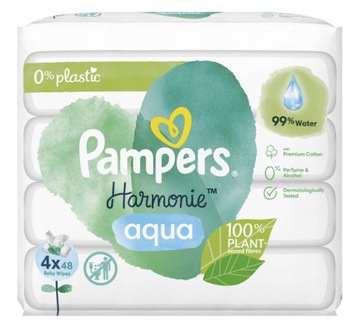 PAMPERS CHUSTECZKI NAWILŻANE HARMONIE AQUA 4x48 DELIKATNA PIELĘGNACJA
