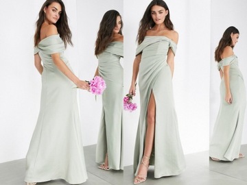 DESIGN Zielona satynowa sukienka maxi XL