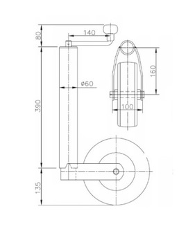 Опорное колесо 250 кг, поддерживающее эвакуаторы Fi60 220/60