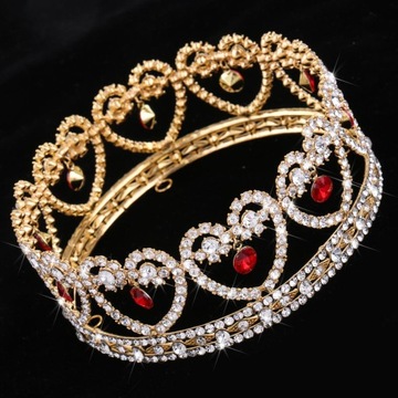 c/ Diamante Rhinestone Heart Baroque Tiara Bridal Red