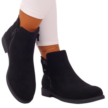 BOTKI DAMSKIE CZARNE BUTY KLASYCZNE PŁASKIE