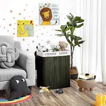 БАМБУКОВАЯ КОРЗИНА ДЛЯ БЕЛЬЯ, КОНТЕЙНЕР С ДВУМЯ ОТДЕЛЕНИЯМИ, 100 Л, ЧЕРНЫЙ