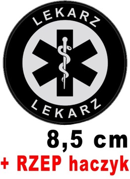 LEKARZ naszywka emblemat odblaskowy okrągły 8,5 cm z RZEPEM