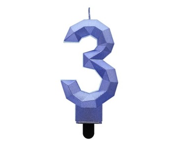 Świeczka cyferka 3 metalik ciemnoniebieski 7.6 cm
