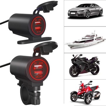 ЗАРЯДНОЕ УСТРОЙСТВО ДЛЯ МОТОЦИКЛА + КНОПКА + 2xUSB КРАСНЫЙ СВЕТ