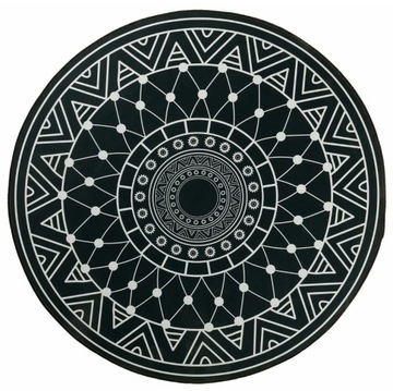 DYWANIK DEKORACYJNY OKRĄGŁY MANDALA POLIESTER CZARNO BIAŁY 120CM