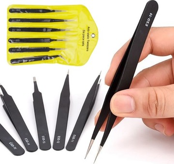 ZESTAW METALOWYCH PĘSET ESD PINCETA PĘSETY PINCETY