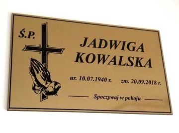 Tablica nagrobna NAGROBKOWA 40x30cm GRUBA + TAŚMA