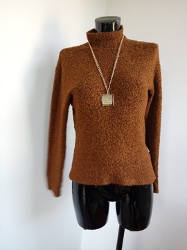 ESPRIT bawełniany golf sweter vintage brązowy M L baranek miś sherpa retro