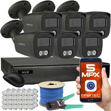 CYFROWY monitoring IP 6 kamer 5Mpx zewnętrzne PoE grafit zewnętrzne
