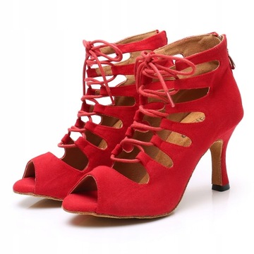 BUTY DO TAŃCA TANECZNE SZNUROWANE CZERWONE 8,5cm