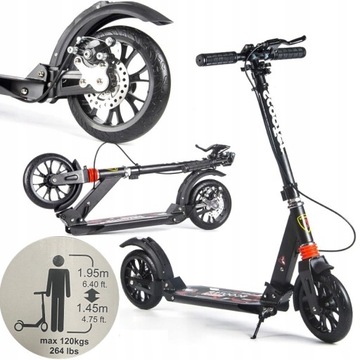 HULAJNOGA DUŻE KOŁA DOROSŁYCH TARCZOWY HAMULEC AMORTYZATORY SCOOTER 20CM