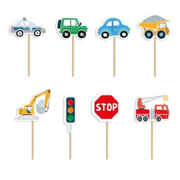 id_2993 TOPPER Toppery na tort Auto Auta Koparka Straż Znak drogowy 8szt.