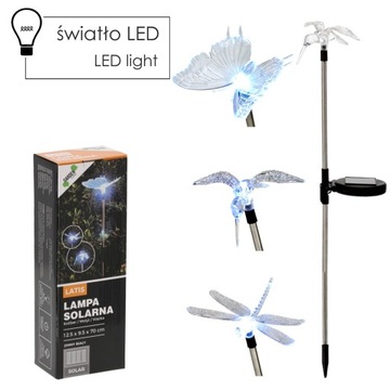 LAMPA SOLARNA LAMPION LED OGRODOWA 70CM MOTYL KOLIBER WAŻKA MIX WZORÓW