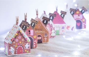 АДВЕНТ-календарь, домики, 25 шт, бумага, Рождественская деревня своими руками №1+ бесплатно