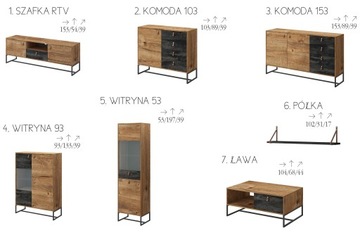 Zestaw 1 Mebli Industrialnych DARK, Czerń i Drewno