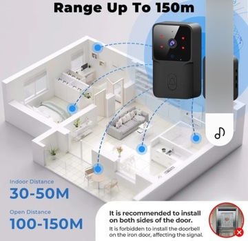 Беспроводной черный Wi-Fi дверной звонок и дверная камера Уличная камера Tuya